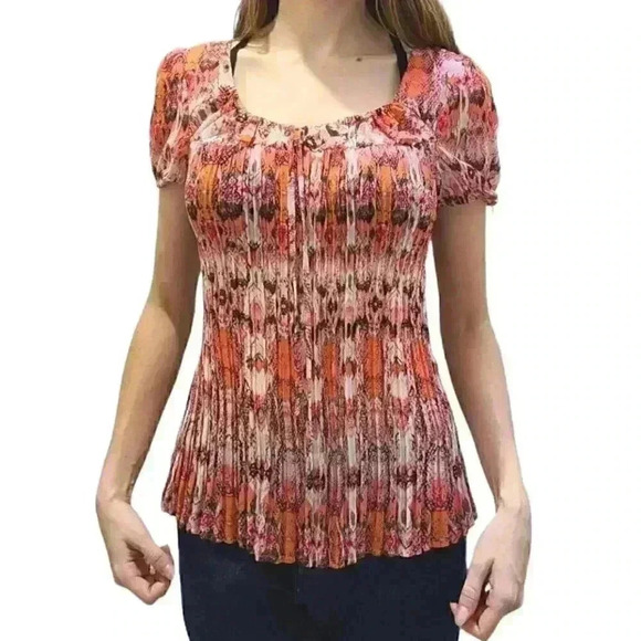 Como Vintage Ruched Pink Paisley Pattern Blouse - Picture 3 of 3